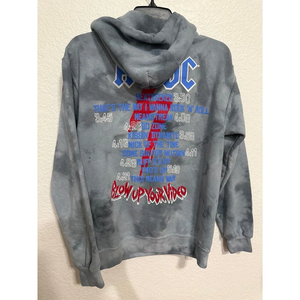 AC/DC Blow Up Your Video Tie-Dye Hoodie Small Gray Graphic Pullover